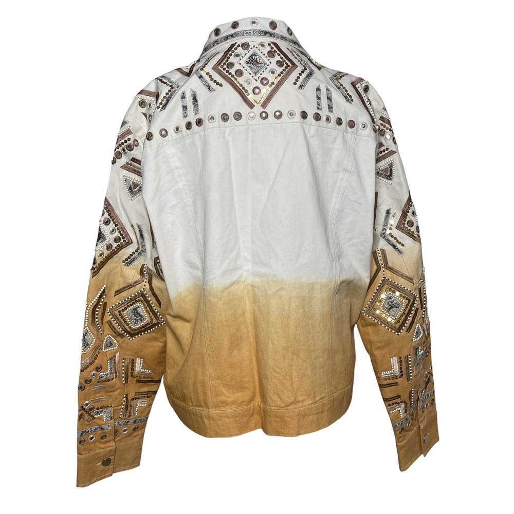 Boston Proper Embellished Jacket Western Aztec Sequin Beaded Boho Chic Denim‎ XL - Picture 2 of 13